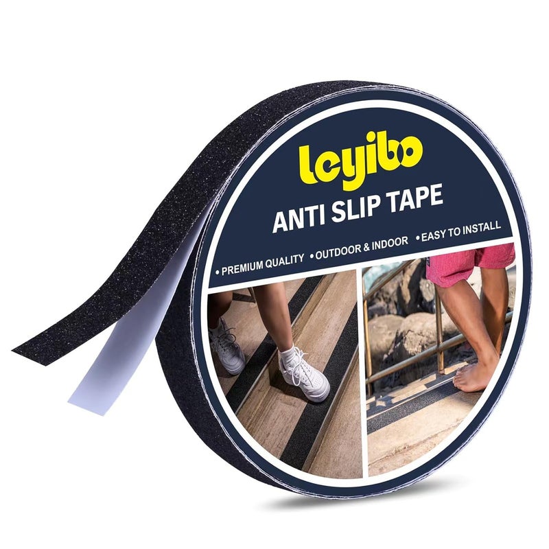 Leyibo Anti Slip Tape, 1 Inch x 42 Ft Grip Tape for Stairs Outdoor/Indoor, Waterproof Non Skid Roll for Stair Treads Non Slip, High Traction Friction Abrasive Adhesive Stair Steps - Black - Image 1